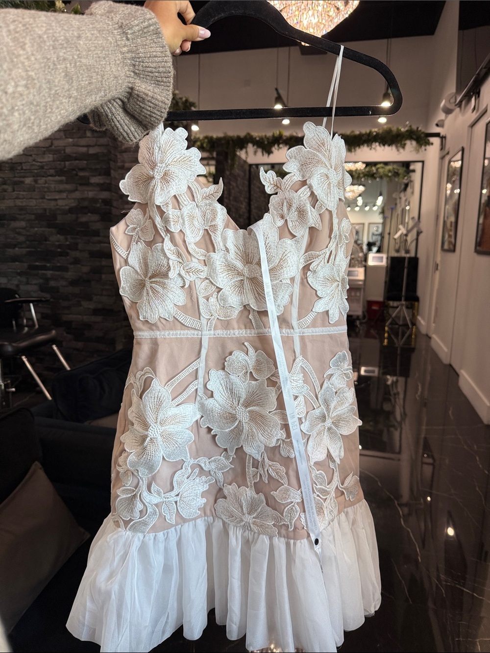 JW PEI Blush Mini Dress with White Floral Appliqué
